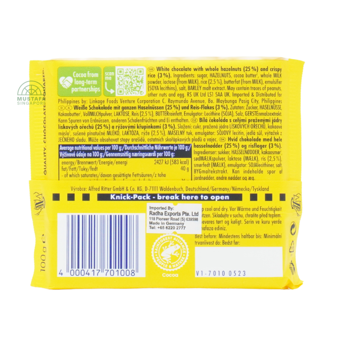 Ritter Sport White Whole Hazelnuts with Crunchy Roasted Hazelnuts 100g