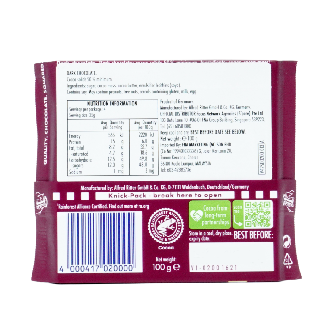 Ritter Sport Dark Chocolate 50% 100g