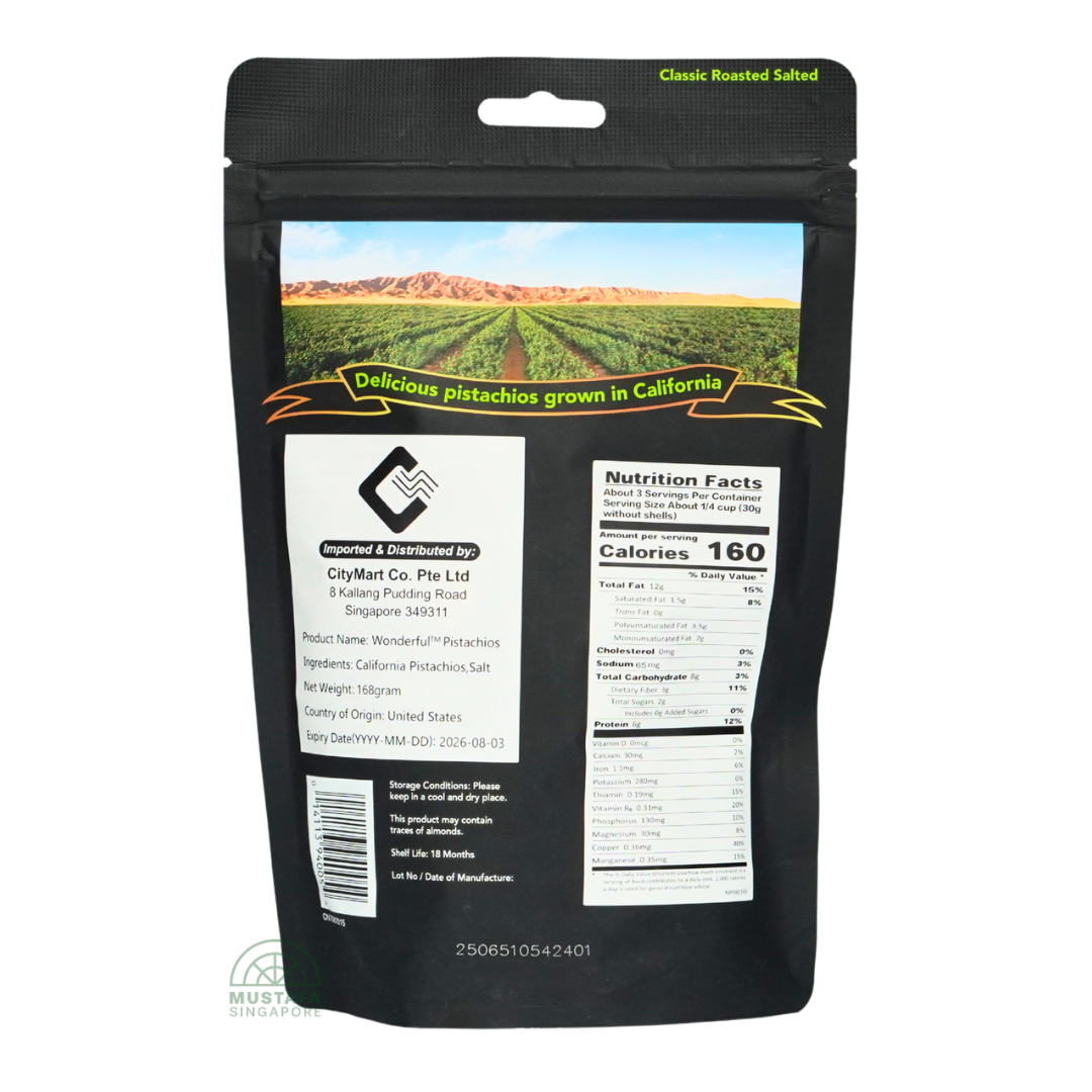 Wonderful Classic Roasted Salted Pistachios 168g