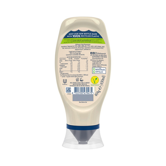 Hellmann's Real Mayonnaise Squeeze Bottle 430ml Hellmann's Real Mayonnaise Squeeze Bottle 430ml