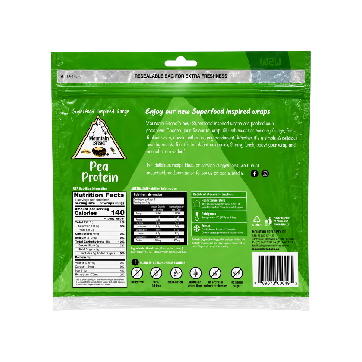 Mountain Bread Pea Protein Wraps 8 Pcs 200g