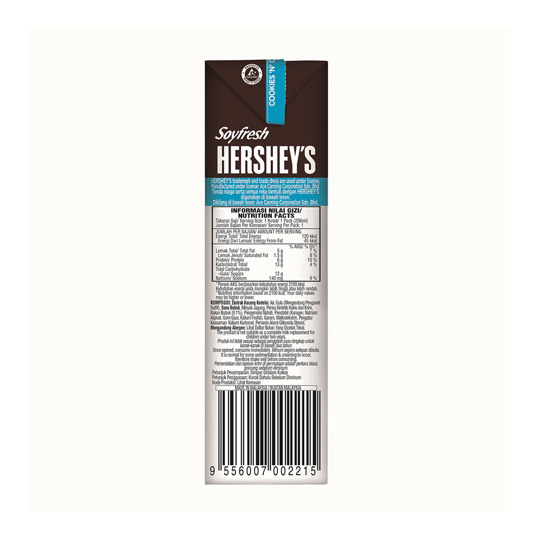 Hershey's Soyfresh Cookies And Creme Soya Milk 236ml x 6s