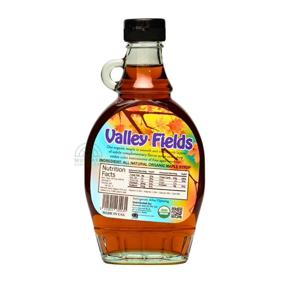 Valley Fields Organic Maple Syrup Grade A Dark Color Robust Taste 236ml