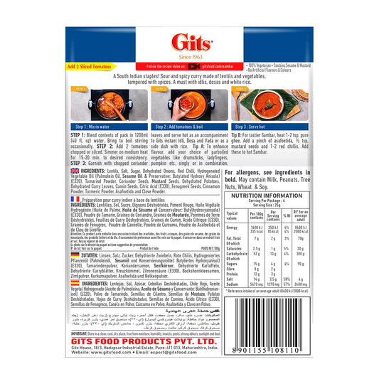 Gits Sambar Indian Curry Dry Mix 100g Gits Sambar Indian Curry Dry Mix 100g