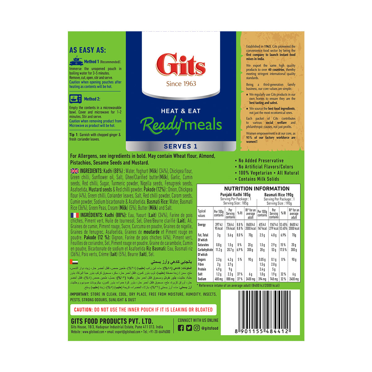 Gits Punjabi Kadhi & Basmati Rice Combo Meal (Mild Spicy) 375g