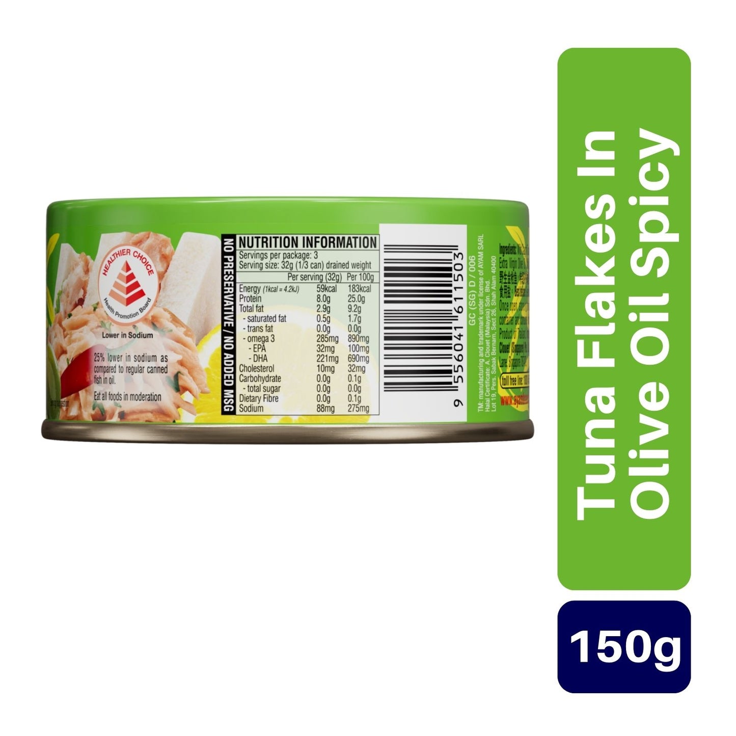 Ayam Brand Tuna Flakes Extra Virgin Olive Oil Spicy 150g
