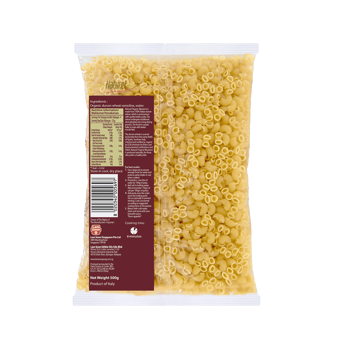 Naturel Organic Macaroni Pasta 500g