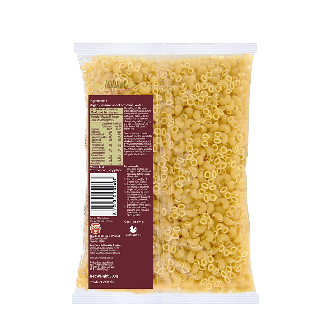 Naturel Organic Macaroni Pasta 500g