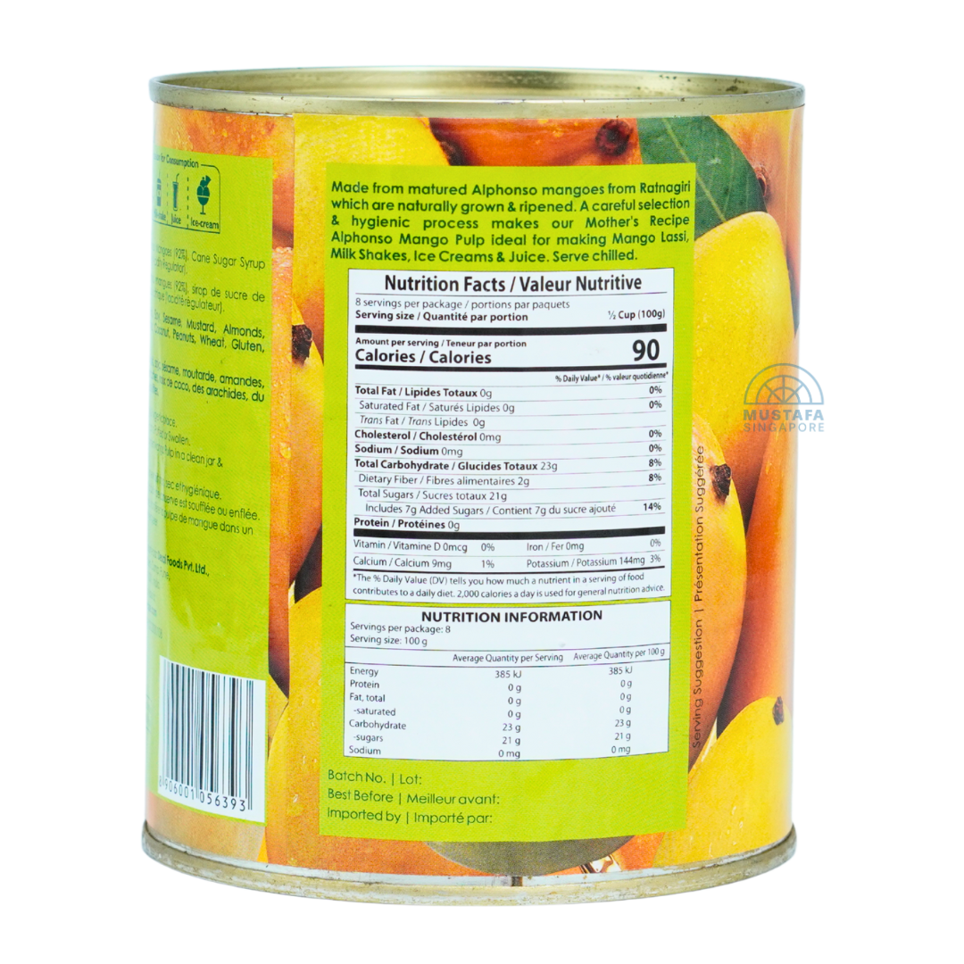 Mother's Recipe Alphonso Mango Pulp (Sweetened) 850g
