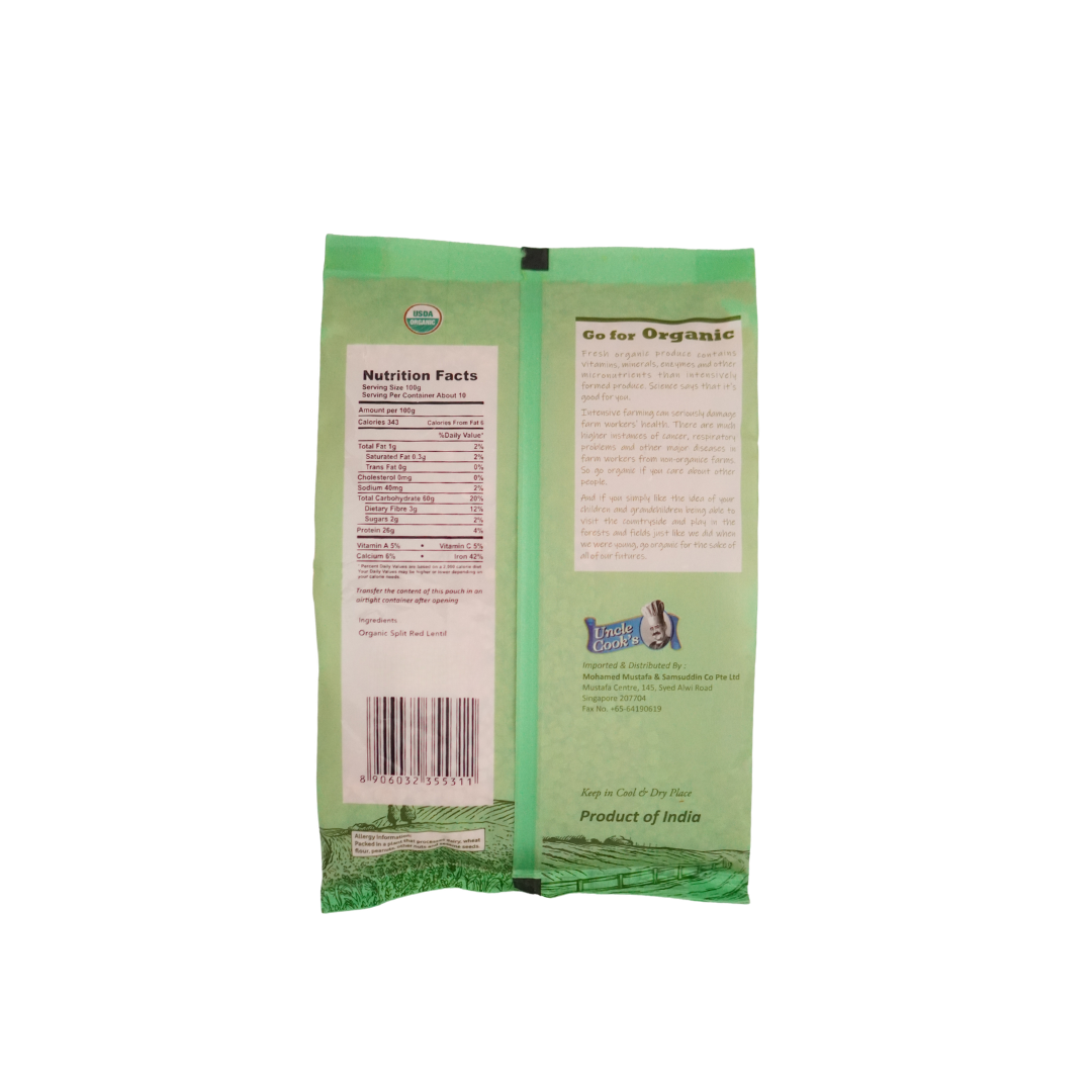 Uncle Cook's Organic Masoor Dal (Split Red Lentil) 1000g