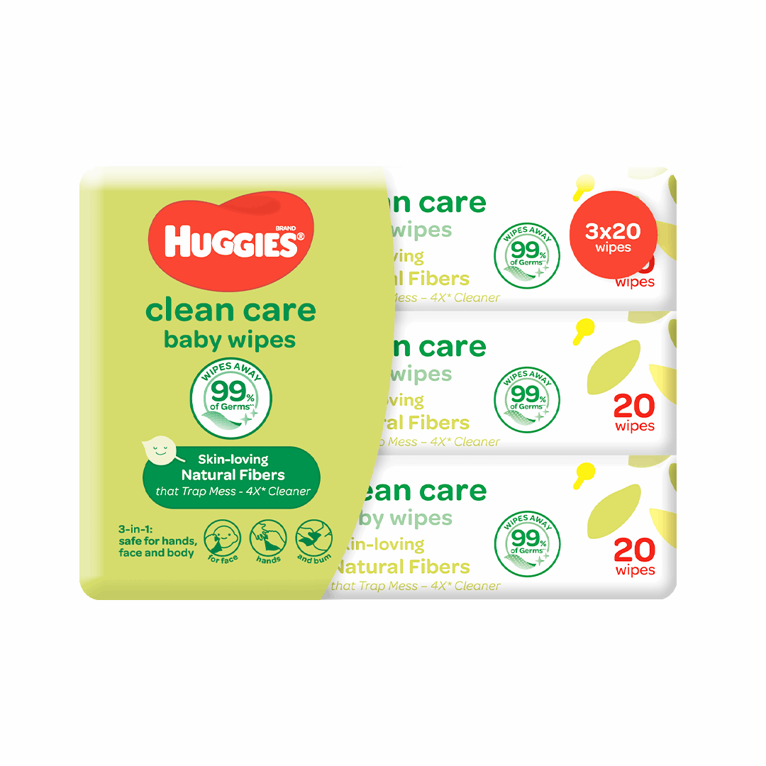 Huggies Clean Care Baby Wipes 3 x 20s