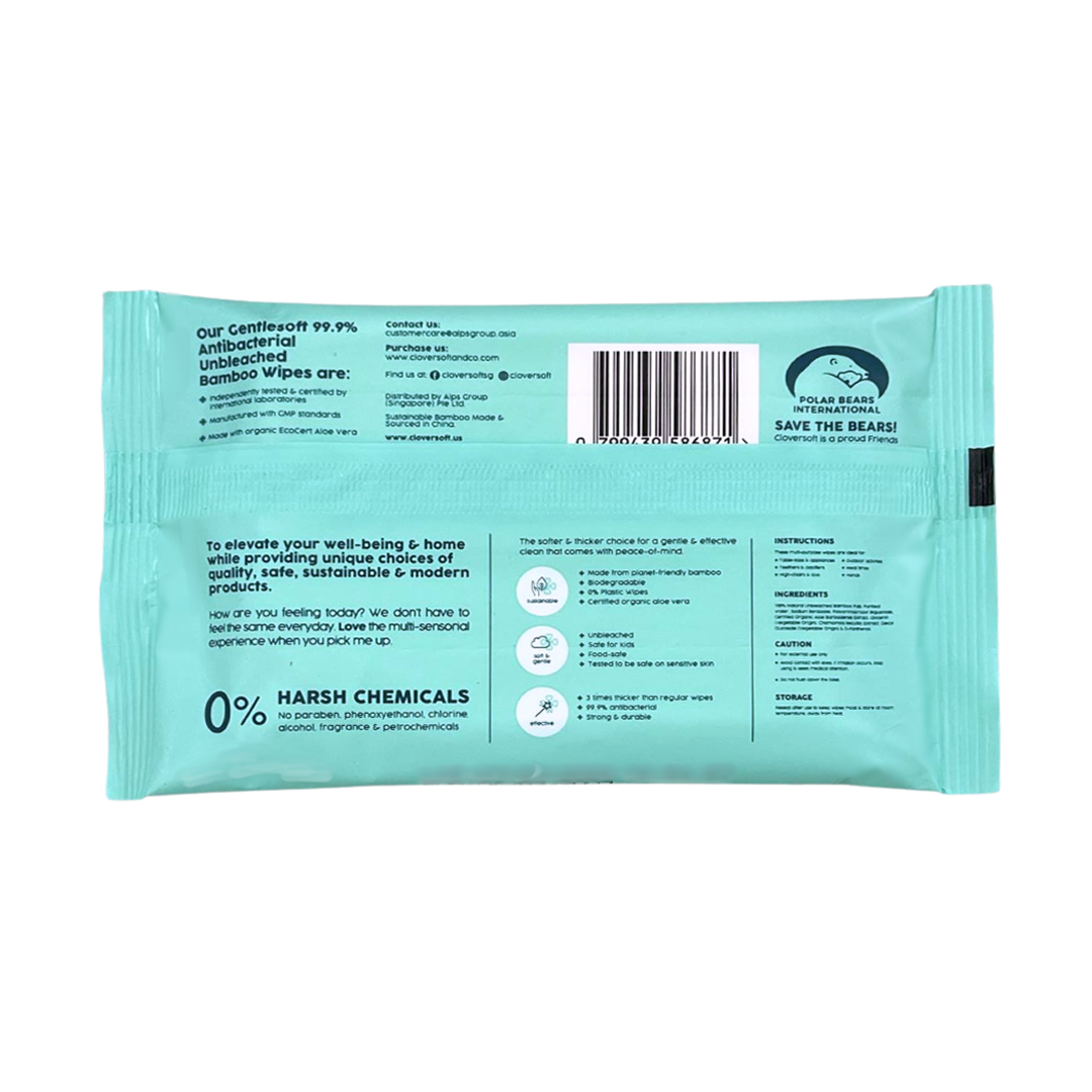Cloversoft Antibacterial Unbleached Bamboo Wipes 15s
