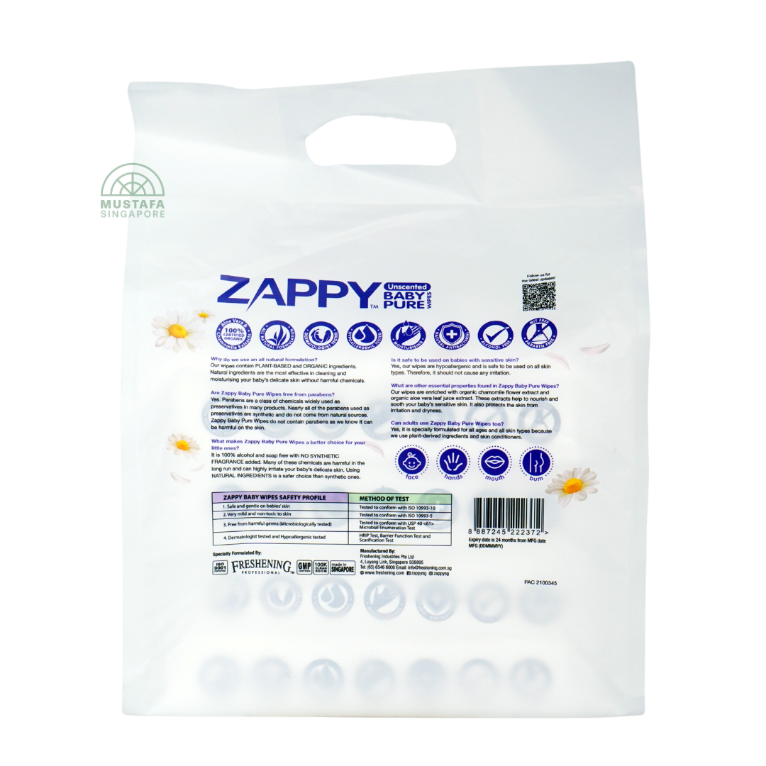 Zappy Baby Pure Wipes Unscented 80s