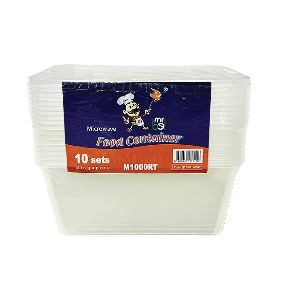 Mr Bel Food Container (Rectangle) M1000RT x 10's 980ml