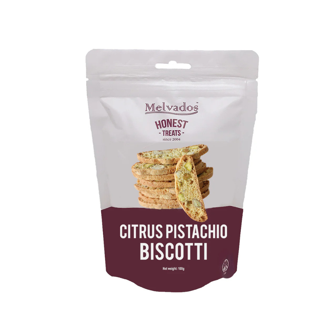Melvados Citrus Pistachio Biscotti 100g