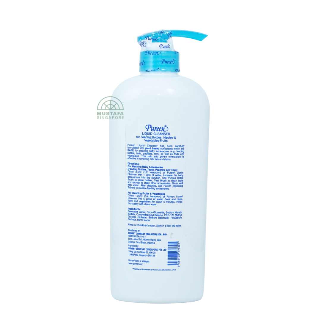 Pureen Liquid Cleanser for Feeding Bottles, Nipples & Vegetables-Fruits Mint Flavour 750ml