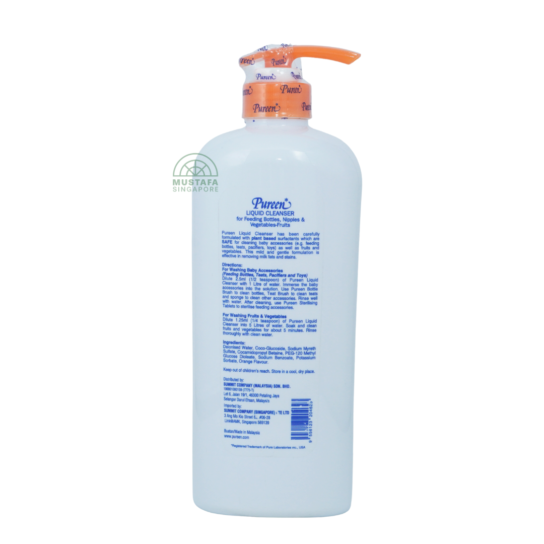 Pureen Liquid Cleanser for Feeding Bottles, Nipples & Vegetables-Fruits Orange Flavour 750ml