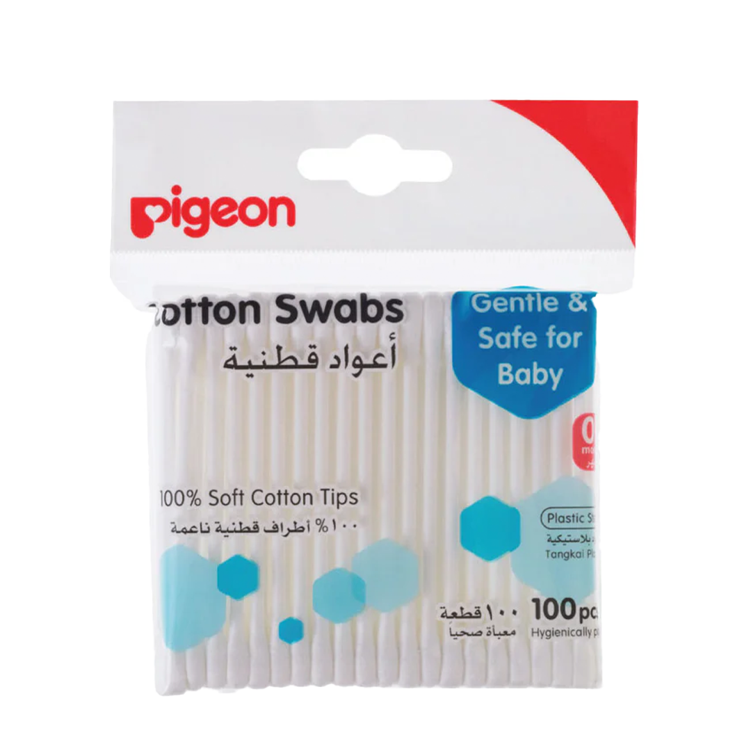 Pigeon Cotton Swabs, Plastic Stem 100pcs