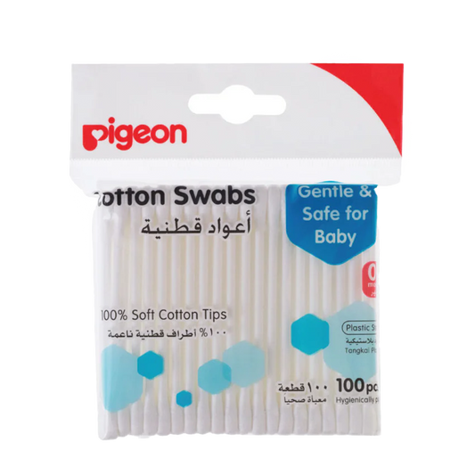 Pigeon Cotton Swabs, Plastic Stem 100pcs