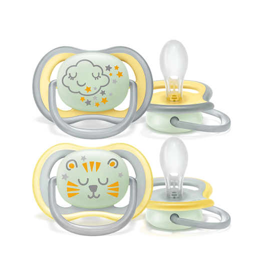Philips Avent Soother Ultra Air Nighttime 18+ months x 2s (Yellow & Grey)