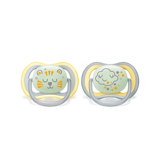 Philips Avent Soother Ultra Air Nighttime 18+ months x 2s (Yellow & Grey)