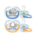 Philips Avent Soother Ultra Air Animals 0-6 months x 2s (Blue Elephant & Orange Penguin)