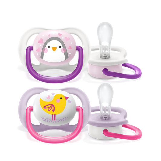 Philips Avent Soother Ultra Air Animals 0-6 months x 2s (Purple Penguin & Pink Chick)