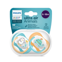 Philips Avent Soother Ultra Air Animals 6-18 months x 2s (Orange Penguin & Blue Tortoise)
