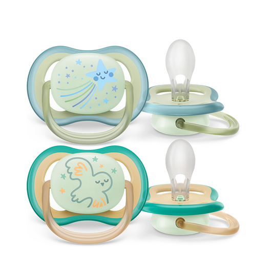 Philips Avent Soother Ultra Air Nighttime 0-6 months x 2s (Green & Orange)