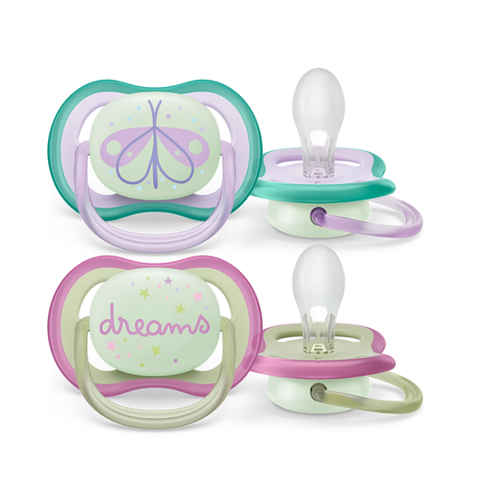 Philips Avent Soother Ultra Air Nighttime 0-6 months x 2s (Green & Purple)