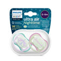 Philips Avent Soother Ultra Air Nighttime 0-6 months x 2s (Green & Purple)