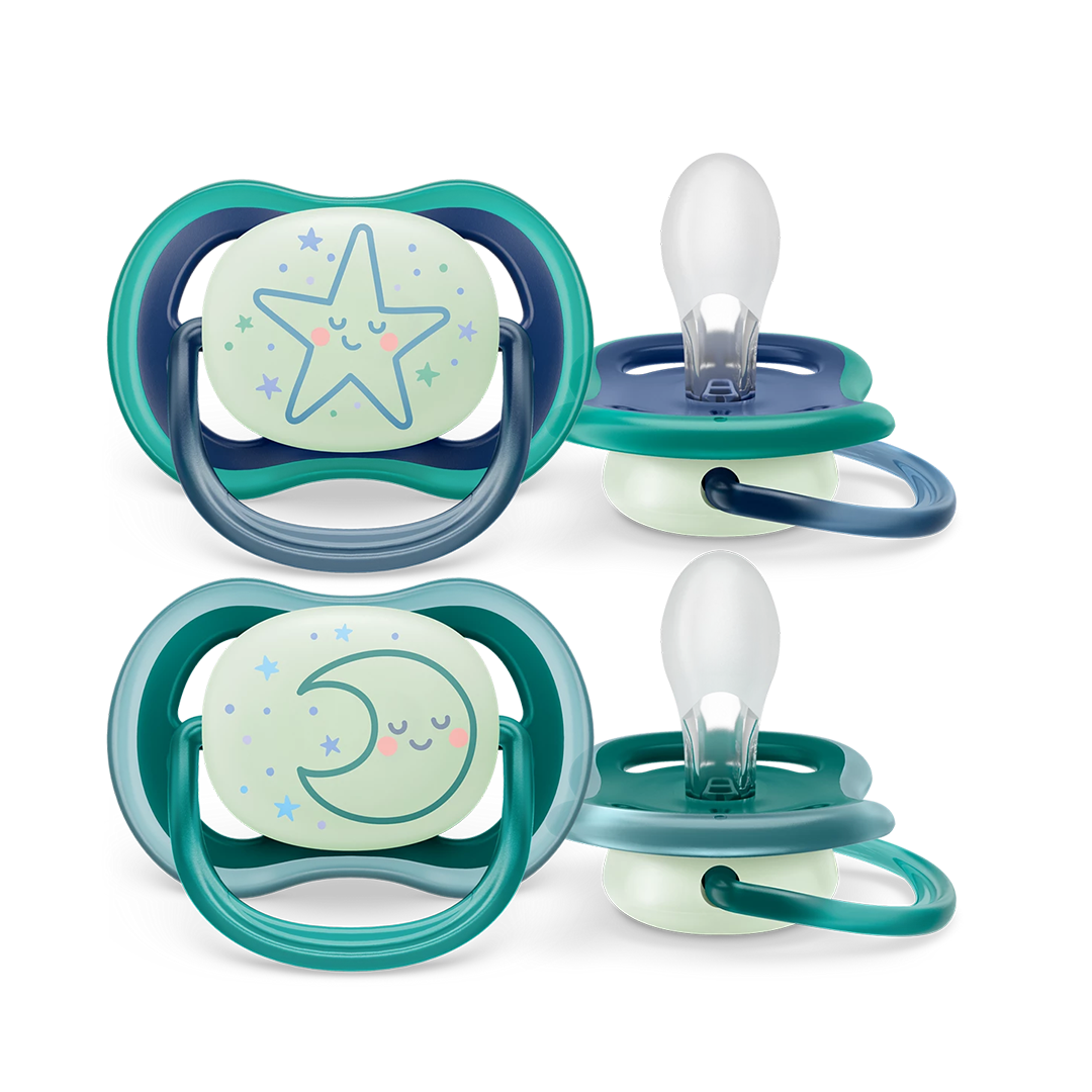 Philips Avent Soother Ultra Air Nighttime 6-18 months x 2s (Green & Blue)