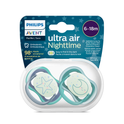 Philips Avent Soother Ultra Air Nighttime 6-18 months x 2s (Green & Blue)