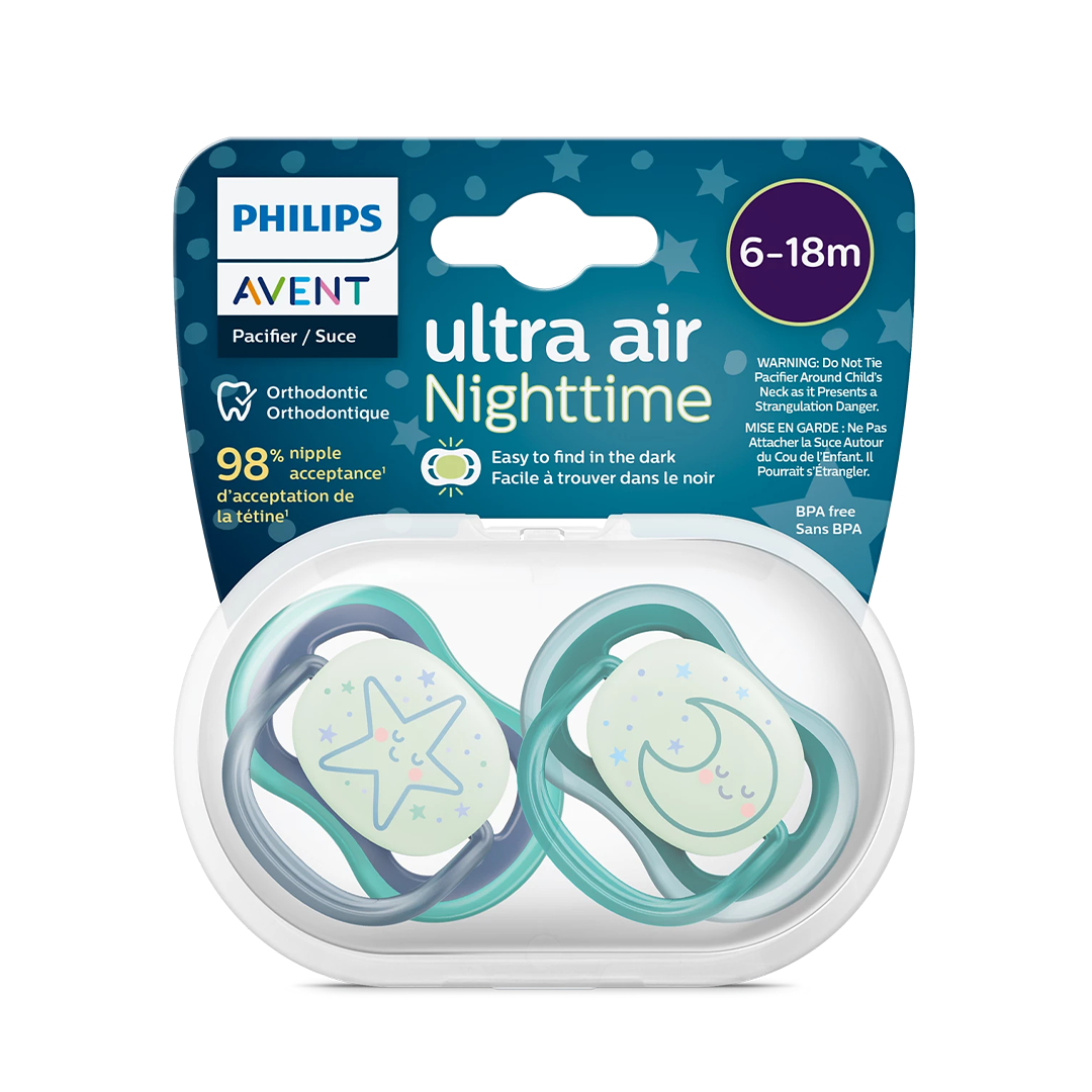Philips Avent Soother Ultra Air Nighttime 6-18 months x 2s (Green & Blue)