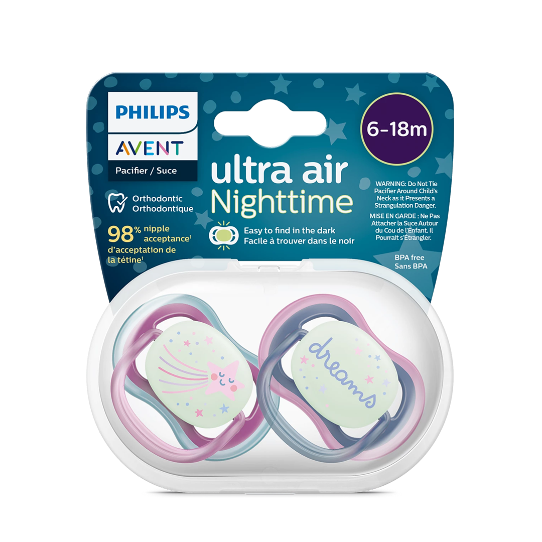 Philips Avent Soother Ultra Air Nighttime 6-18 months x 2s (Purple & Blue)