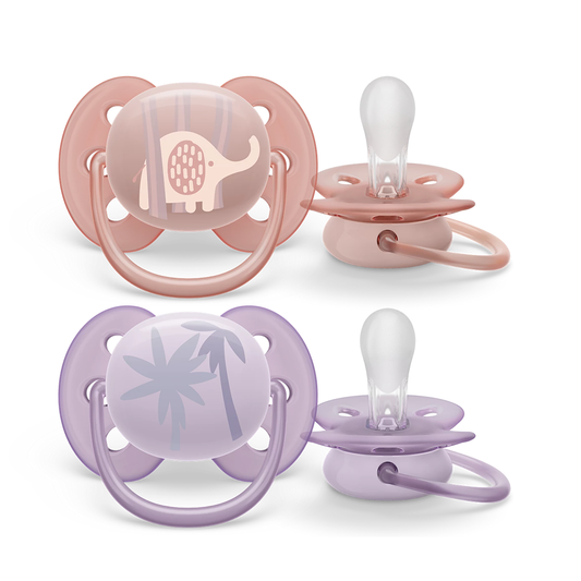 Philips Avent Soother Ultra Soft for Sensitive Skin 0-6 months x 2s (Pink & Purple)