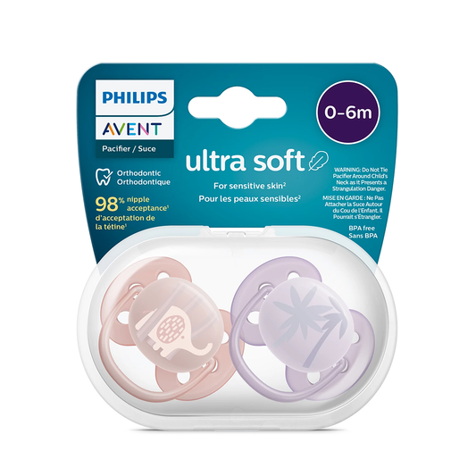 Philips Avent Soother Ultra Soft for Sensitive Skin 0-6 months x 2s (Pink & Purple)