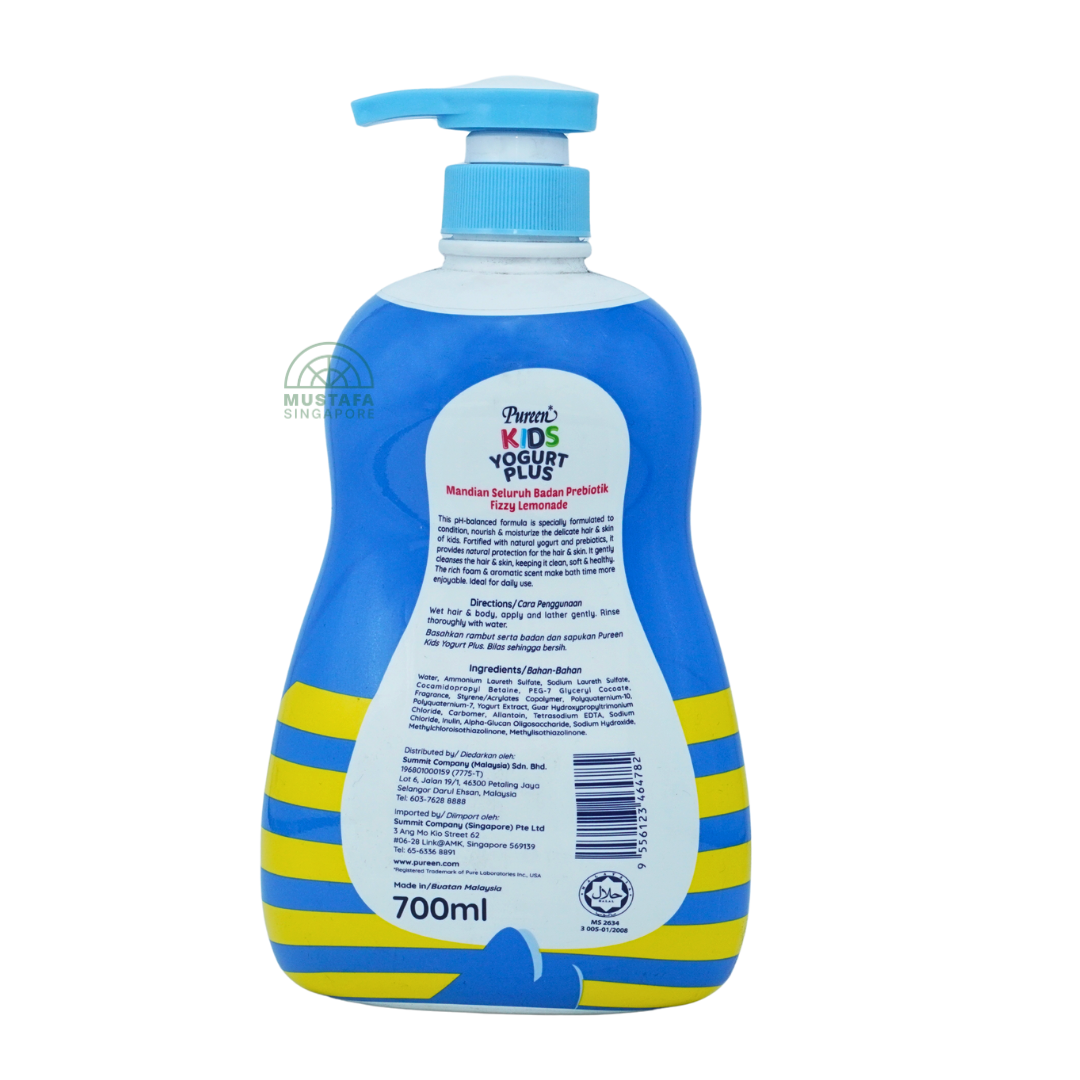 Pureen Kids Yogurt Plus Antibacterial Fizzy Lemonade Prebiotic Head to Toe Wash 700ml