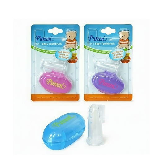 Pureen Premium Silicone Baby Toothbrush & Gum Massager (Case) 3+ months (Pink)