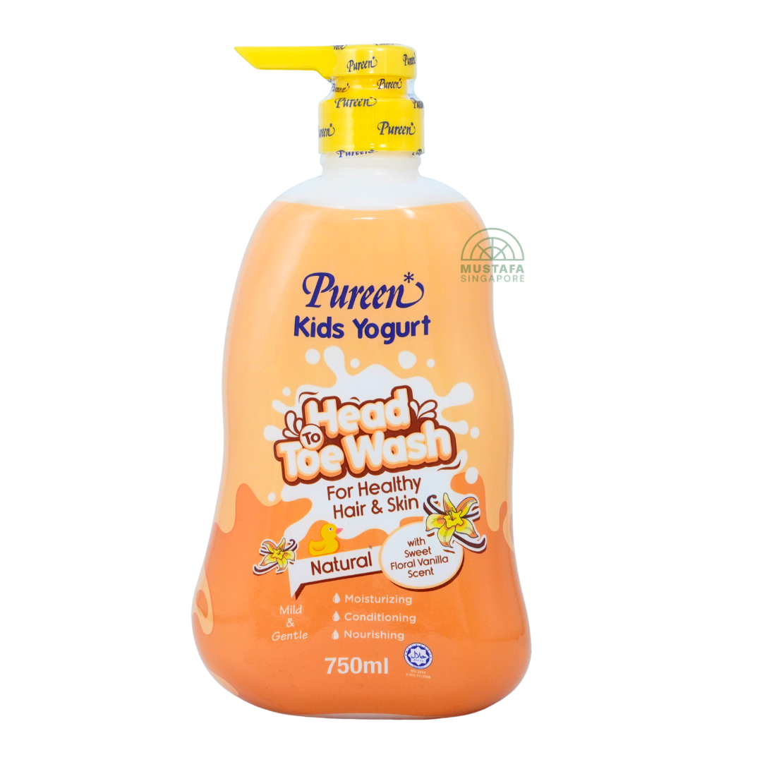 Pureen Kids Yogurt Head to Toe Wash For Healthy Hair & Skin Natural with Sweet Floral Vanilla Scent 750ml