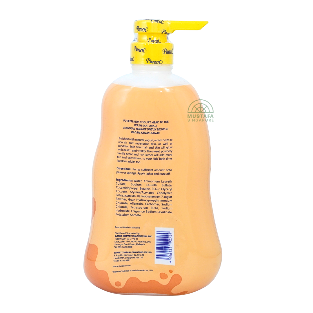 Pureen Kids Yogurt Head to Toe Wash For Healthy Hair & Skin Natural with Sweet Floral Vanilla Scent 750ml