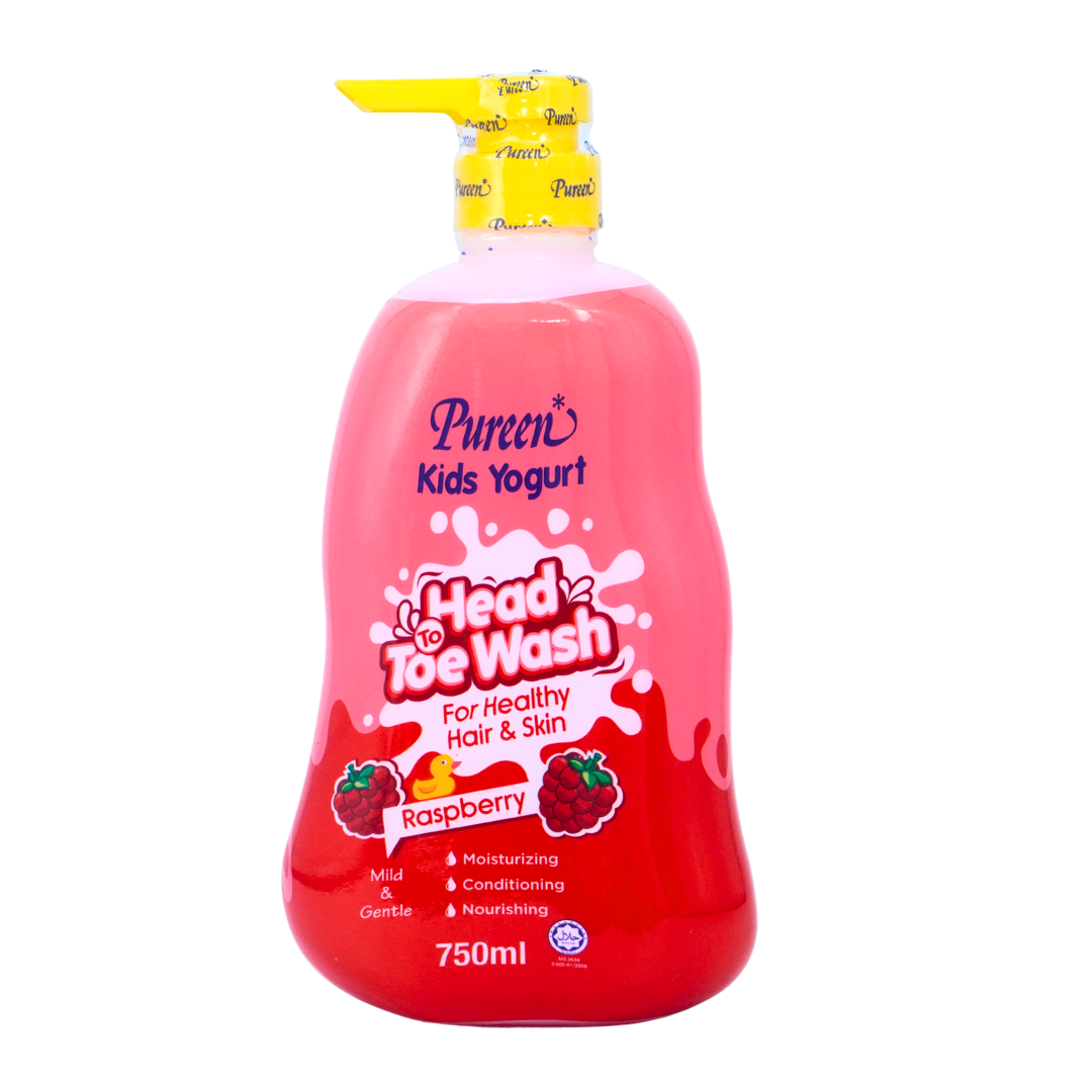 Pureen Kids Yogurt Head to Toe Wash For Healthy Hair & Skin Raspberry 750ml
