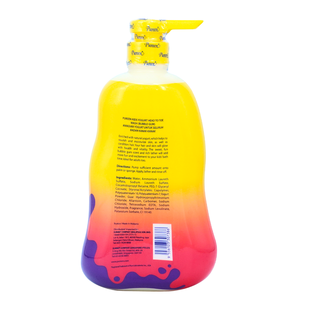 Pureen Kids Yogurt Head to Toe Wash For Healthy Hair & Skin Bubble Gum 750ml
