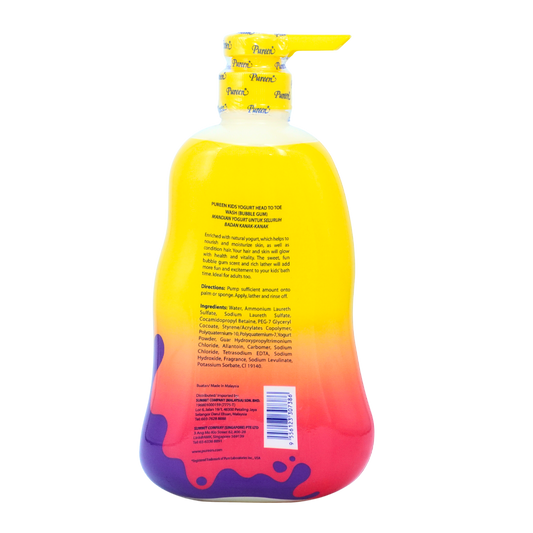 Pureen Kids Yogurt Head to Toe Wash For Healthy Hair & Skin Bubble Gum 750ml