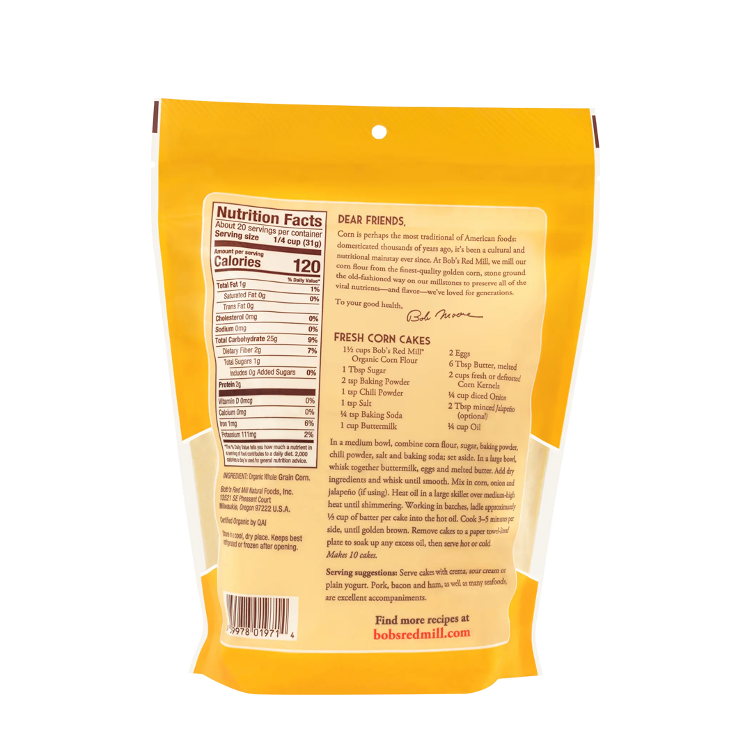 Bob's Red Mill Organic Whole Grain Corn Flour 624g