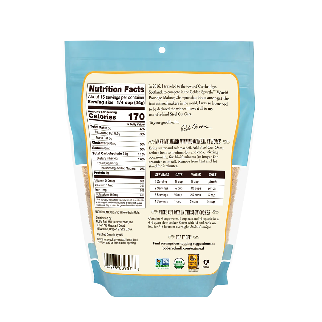 Bob's Red Mill Organic Whole Grain Steel Cut Oats 680g