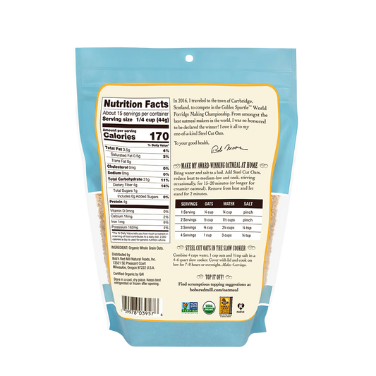 Bob's Red Mill Organic Whole Grain Steel Cut Oats 680g