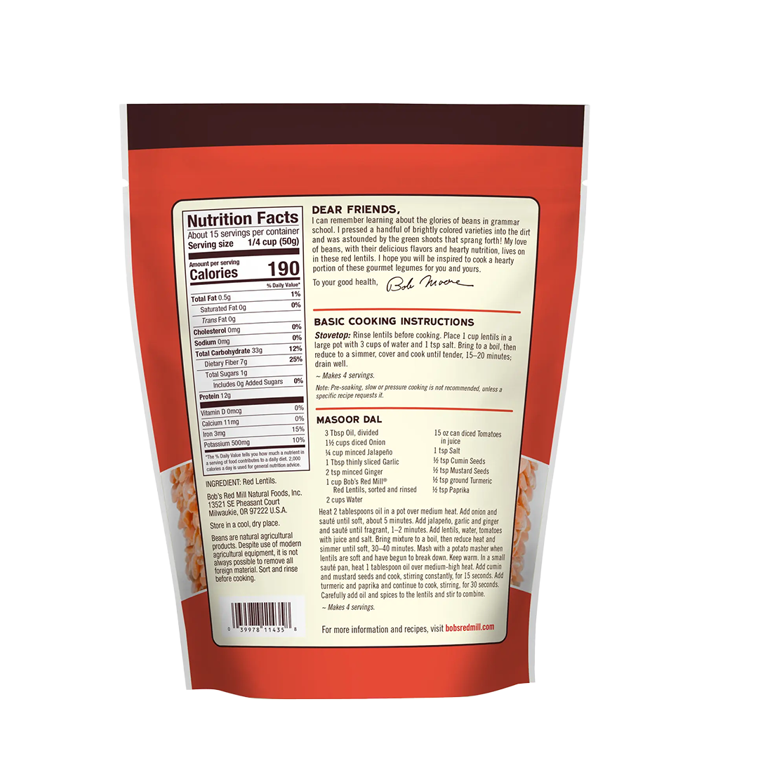Bob's Red Mill Red Lentils 765g