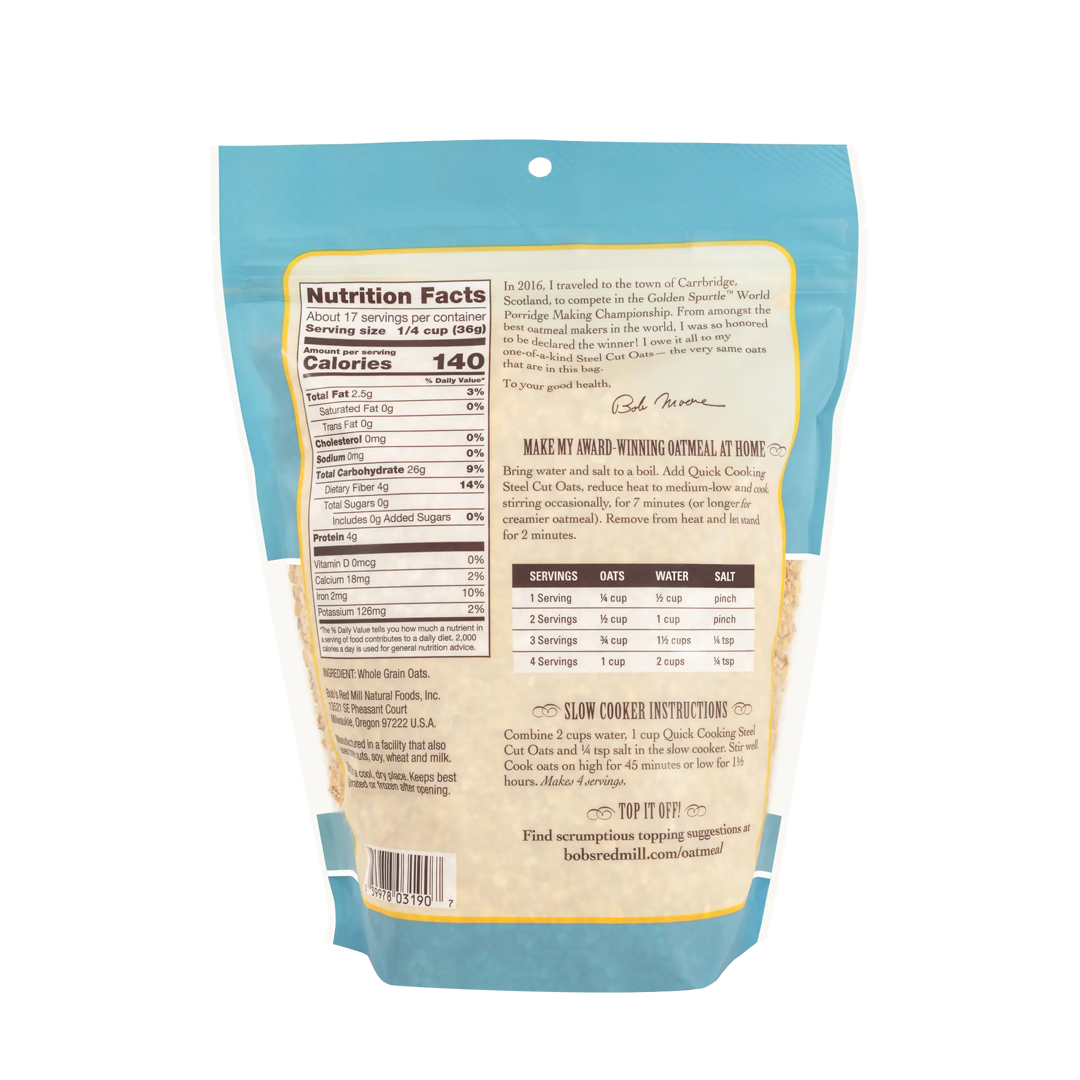 Bob's Red Mill Whole Grain Quick Cooking Steel Cut Oats 624g