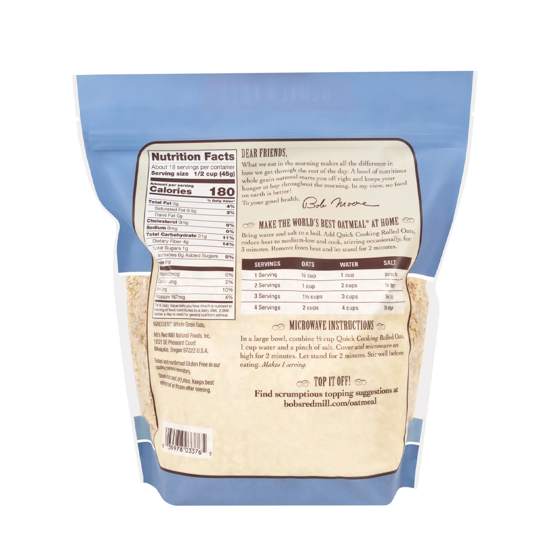 Bob's Red Mill Gluten Free Quick Cooking Rolled Oats Whole Grain 794g